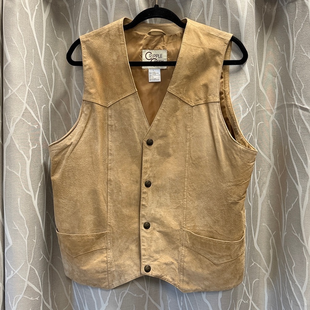 Cripple Creek Tan Leather Suede Vest Men’s Size L